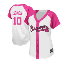 Women - Atlanta Braves #10 Chipper Jones Splash Fashion White Pink Authentic Jersey