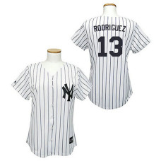 Women - New York Yankees #13 Alex Rodriguez White(Black Strip)Fashion Jersey