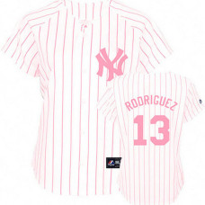 Women - New York Yankees #13 Alex Rodriguez White(Pink Strip)Fashion Jersey