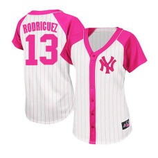 Women - New York Yankees #13 Alex Rodriguez White/Pink Splash Fashion Jersey