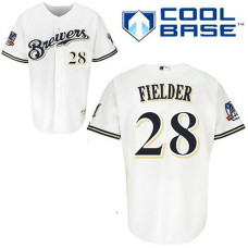 Milwaukee Brewers #28 Prince Fielder White Home Cool Base Jersey