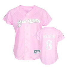 Women - Milwaukee Brewers #8 Ryan Braun Pink Lady Fashion Jersey