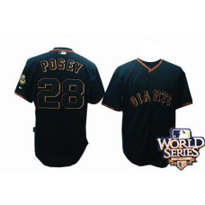 YOUTH San Francisco Giants #28 Buster PoseyBlack 2010 World Series Patch Jersey