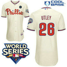 Philadelphia Phillies #26 Chase Utley Cream ManCool Base with 2009 World Series HK Patch Jersey