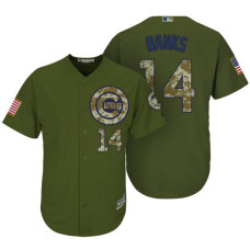 Chicago Cubs #14 Ernie Banks Camo Olive Salute Cool Base Jersey