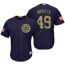 Chicago Cubs Jake Arrieta #49 Navy Camo Flag Patch Cool Base Jersey