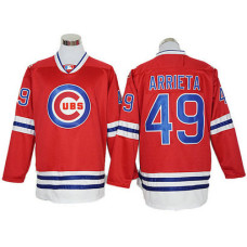 Jake Arrieta #49 Chicago Cubs Red Long Sleeve Cool Base Jersey