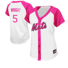 Women - New York Mets #5 David Wright White/Pink Splash Fashion Jersey