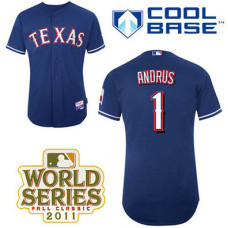 Texas Rangers #1 Elvis Andrus Blue Alternate 2 Cool Base 2011 World Series Patch Jersey