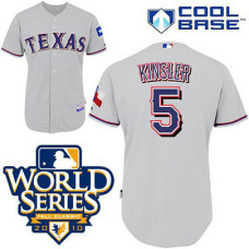 Texas Rangers #5 Ian Kinsler Grey Cool Base 2010 World Series Patch Jersey