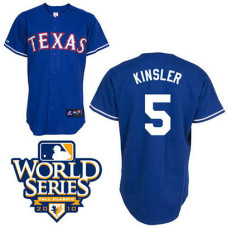 YOUTH Texas Rangers #5 Ian KinslerBlue Cool Base 2010 World Series Patch Jersey
