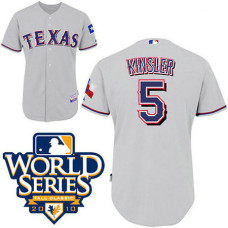 YOUTH Texas Rangers #5 Ian KinslerGrey Cool Base 2010 World Series Patch Jersey