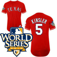 YOUTH Texas Rangers #5 Ian KinslerRed Cool Base 2010 World Series Patch Jersey