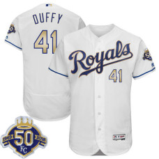 Kansas City Royals Danny Duffy #41 White 50th Anniversary Patch Alternate On-Field Flex Base Player Jersey