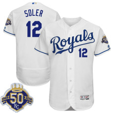 Kansas City Royals Jorge Soler #12 White 50th Anniversary Patch On-Field Flex Base Player Jersey