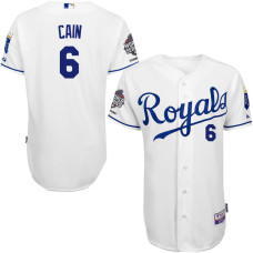 Kansas City Royals Lorenzo Cain 2015 World Series Champions Patch White Authentic Cool Base Jersey