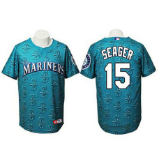 Seattle Mariners #15 Kyle Seager Authentic Watermark Fashion Cyan Jersey