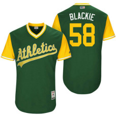 Oakland Athletics Paul Blackburn #58 Blackie Green Nickname 2017 Little League Players Weekend Jersey