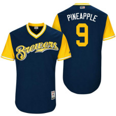 Milwaukee Brewers Manny Pina #9 Pineapple Navy Nickname 2017 Little League Players Weekend Jersey