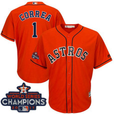 Houston Astros Carlos Correa #1 Orange 2017 World Series Champions Team Logo Patch Cool Base Jersey