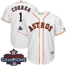 Houston Astros Carlos Correa #1 White 2017 World Series Champions Team Logo Patch Cool Base Jersey