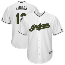 Cleveland Indians #12 Francisco Lindor White Cool Base Jersey 2017 Memorial Day