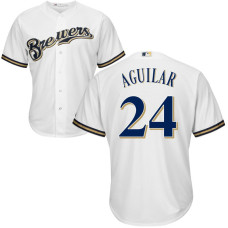 Milwaukee Brewers #24 Jesus Aguilar Home White Cool Base Jersey