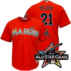 Miami Marlins Christian Yelich #21 Orange 2017 All-Star Game Patch Cool Base Jersey