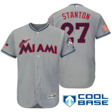 Miami Marlins #27 Giancarlo Stanton Grey Stars & Stripes 2016 Independence Day Cool Base Jersey