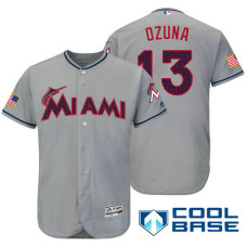 Miami Marlins #13 Marchell Ozuna Grey Stars & Stripes 2016 Independence Day Cool Base Jersey