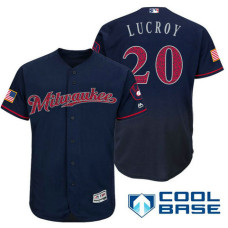 Milwaukee Brewers #20 Jonathan Lucroy Navy Stars & Stripes 2016 Independence Day Cool Base Jersey