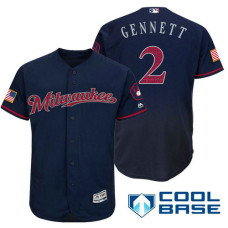 Milwaukee Brewers #2 Scooter Gennett Navy Stars & Stripes 2016 Independence Day Cool Base Jersey