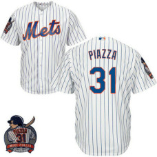 New York Mets #31 Mike Piazza White Cool Base Jersey with Sleeve Patch