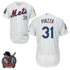 New York Mets #31 Mike Piazza White Flex Base Jersey with Sleeve Patch