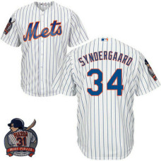 New York Mets #34 Noah Syndergaard White Cool Base Jersey with Piazza Patch