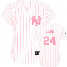 Women - New York Yankees #24 Robinson Cano White(Pink Strip)Fashion Jersey