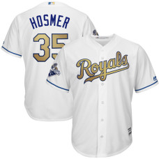 Eric Hosmer #35 Kansas City Royals White World Series Champions Gold Program Cool Base Jersey