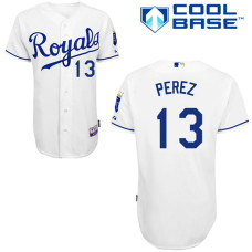 YOUTH Kansas City Royals #13 Salvador PerezAuthentic White Home Cool Base Jersey