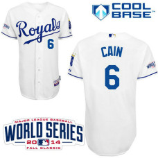 Kansas City Royals #6 Lorenzo Cain Authentic White Home W/2014 World Series Cool Base Jersey