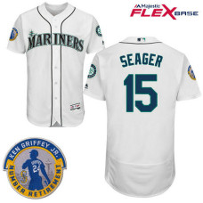 Seattle Mariners #15 Kyle Seager White Commemorative Retirement Path Flex Base Jersey