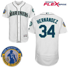 Seattle Mariners #34 Felix Hernandez White Commemorative Retirement Path Flex Base Jersey