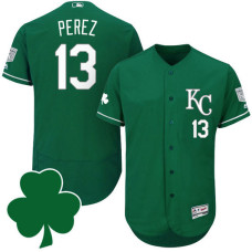 Kansas City Royals #13 Salvador Perez St. Patricks Day Green Celtic Flexbase Authentic Collection Jersey