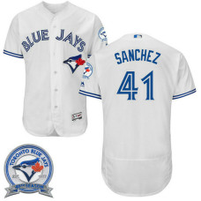 Toronto Blue Jays Aaron Sanchez #41 White Home 40th Anniversary Patch Flex Base Jersey