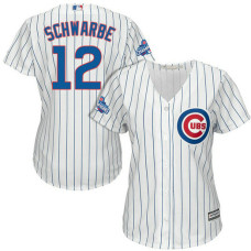 Women - Chicago Cubs Kyle Schwarber #12 White 2016 World Series Champions Team Logo Patch Cool Base Jersey