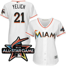 Women - Miami Marlins Christian Yelich #21 2017 All-Star Game Patch White Cool Base Jersey