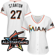 Women - Miami Marlins Giancarlo Stanton #27 2017 All-Star Game Patch White Cool Base Jersey