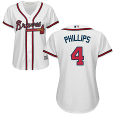Women - Atlanta Braves #4 Brandon Phillips Home White Cool Base Jersey