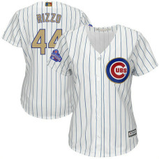 Women - Chicago Cubs #44 Anthony Rizzo 2017 Gold Program Player White Cool Base Jersey