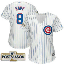 Women - Ian Happ #8 Chicago Cubs 2017 Postseason White Cool Base Jersey