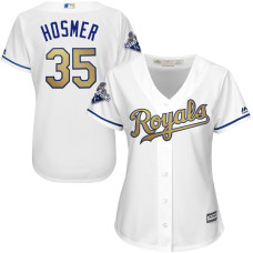 Women - Eric Hosmer #35 Kansas City Royals White World Series Champions Gold Program Cool Base Jersey
